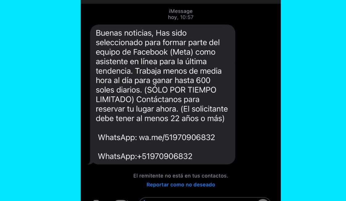 Mensajes de WhatsApp ofreciendo trabajo, una estafa que todos deben conocer Mensajes de WhatsApp ofreciendo trabajo, una estafa que todos deben conocer