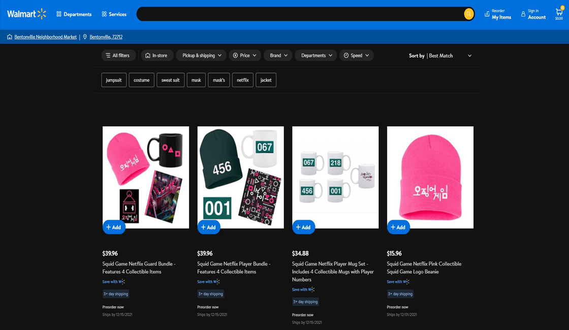 Pagina web de Netflix y Walmart de productos squid game Pagina web de Netflix y Walmart de productos squid game